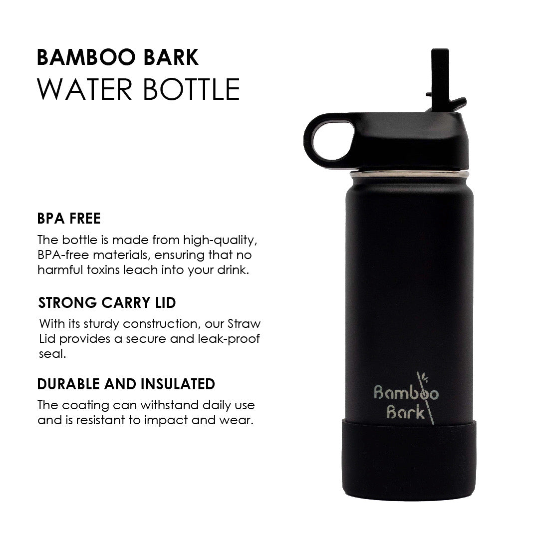 Bamboo Bark leakproof Stainless steel Water Bottle for school/sports chiildren and adults with silicone bumper