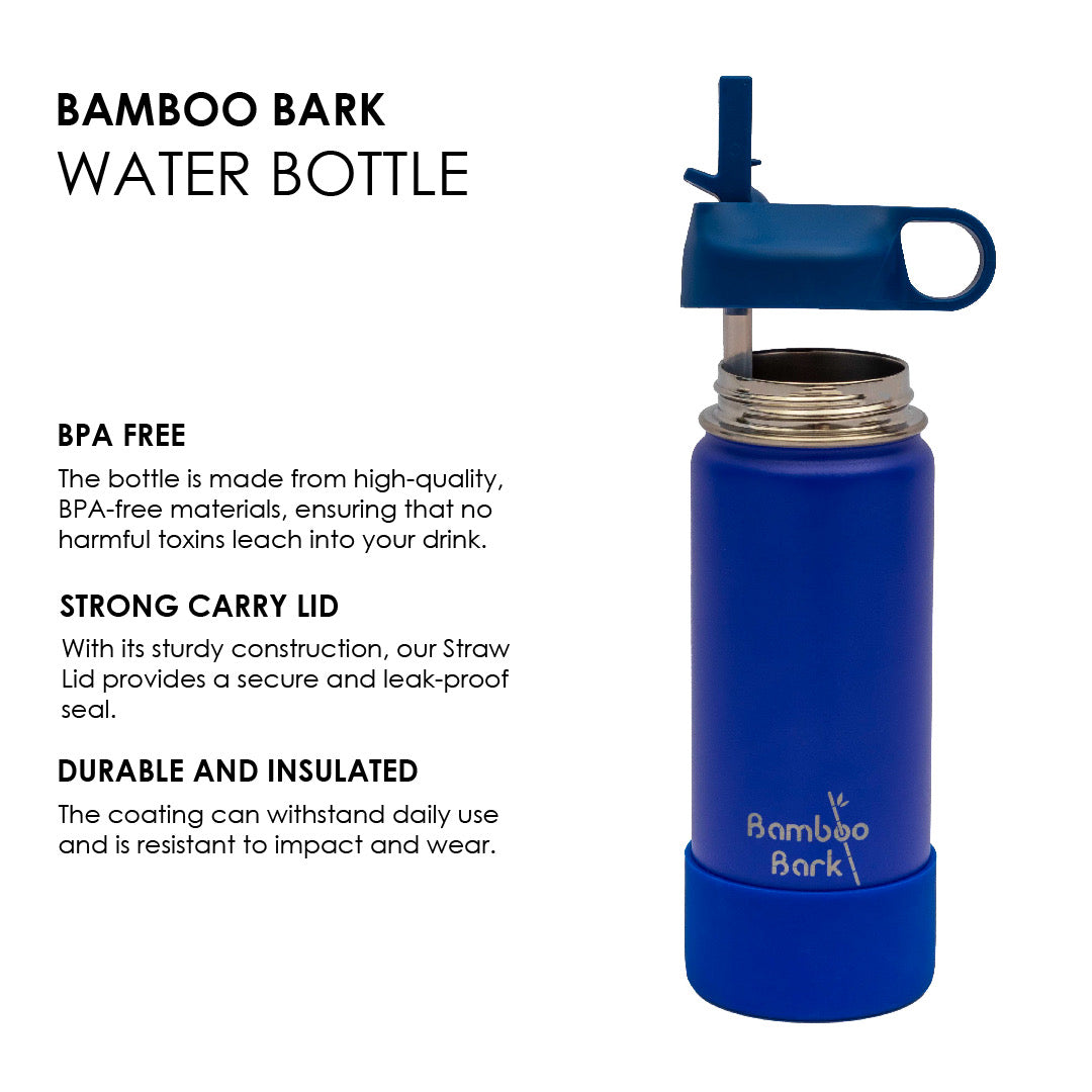 Bamboo Bark leakproof Stainless steel Water Bottle for school/sports chiildren and adults with silicone bumper