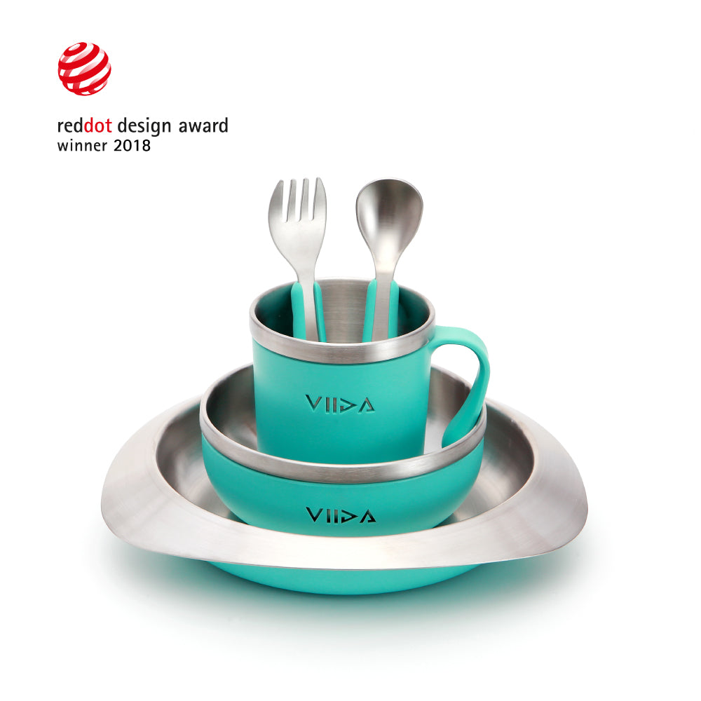 VIIDA Stainless steel feeding plate for baby / kids with lid