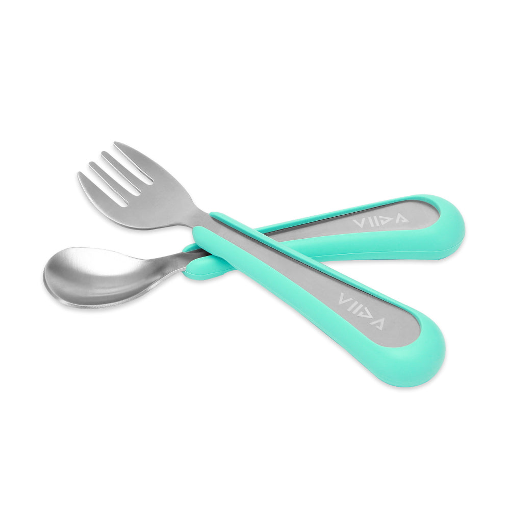 VIIDA Stainless steel fork and spoon (cutlery) for baby and young children/kids