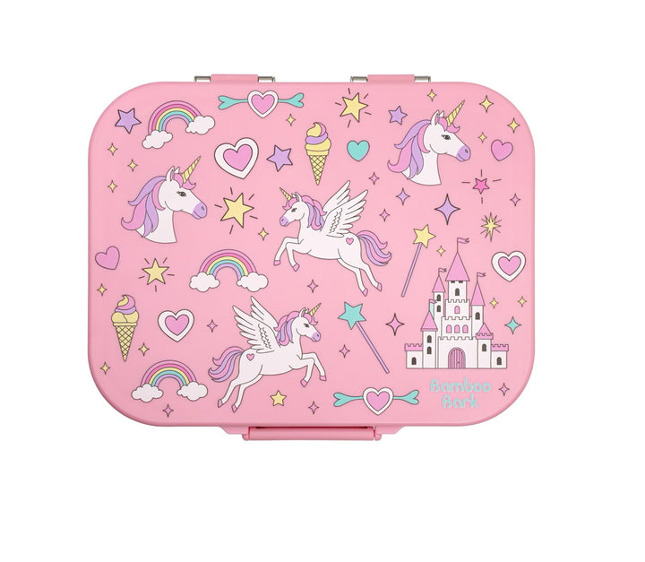 Bamboo Bark stainless steel lunchbox with PP lid unicorn girls print