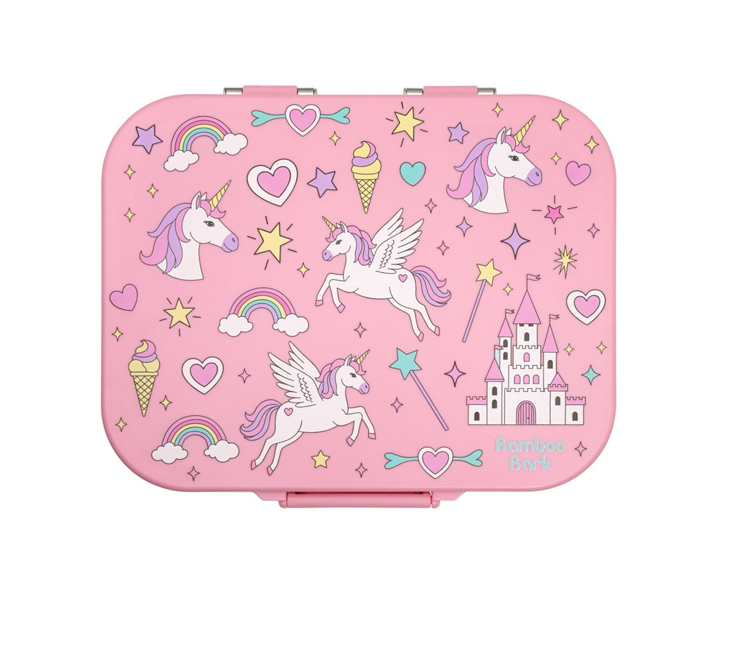 Bamboo Bark stainless steel lunchbox with PP lid unicorn girls print
