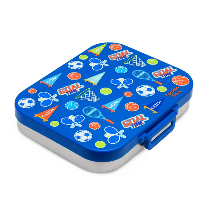 Bamboo Bark stainless steel lunchbox with PP lid Sports boys print