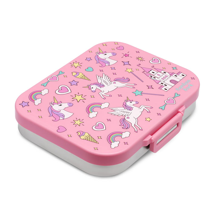 Bamboo Bark stainless steel lunchbox with PP lid unicorn girls print