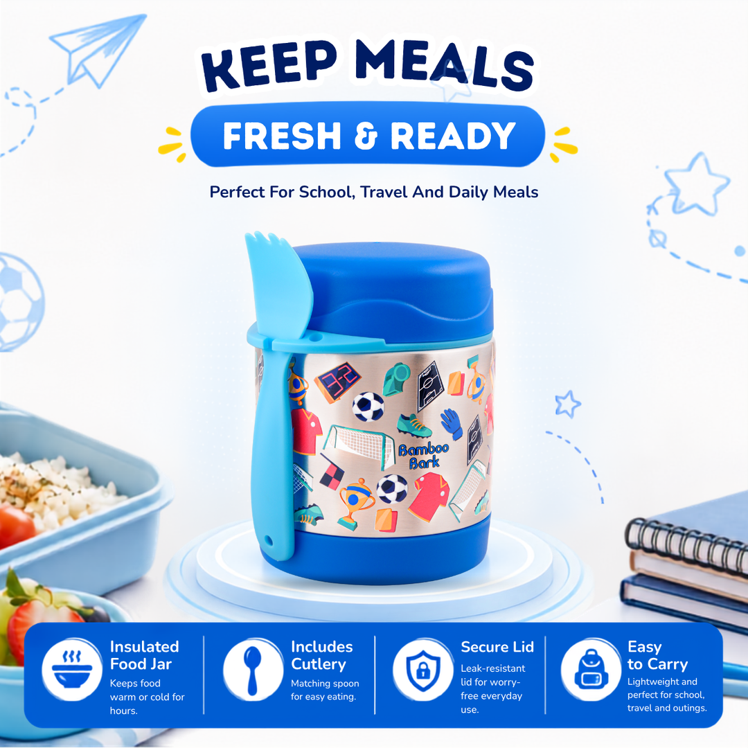 Bamboo Bark - stainless steel insulated food jar - football blue - 350 ml