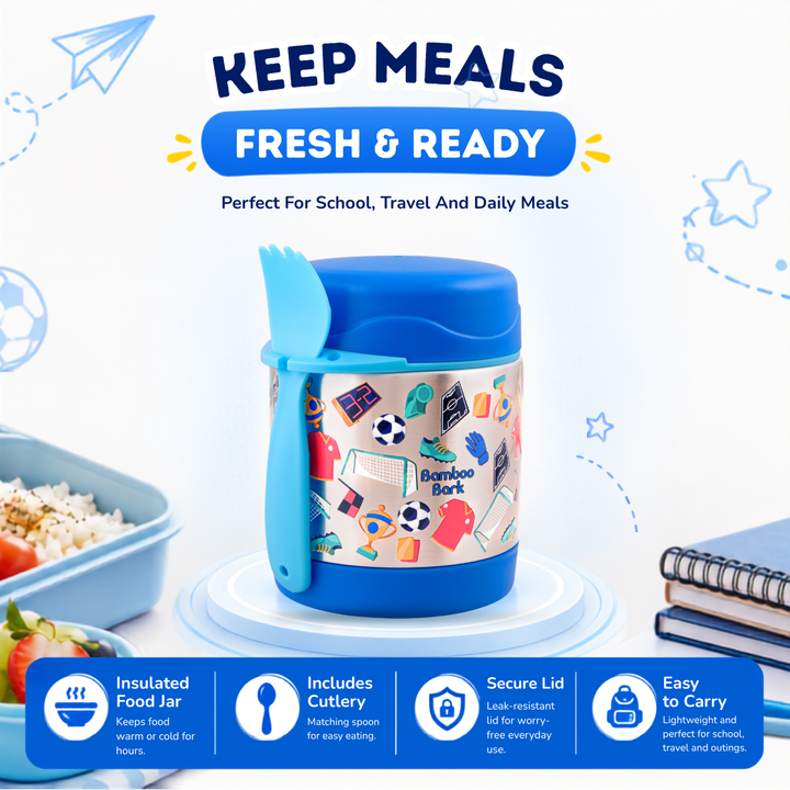 Bamboo Bark - stainless steel insulated food jar - football blue - 350 ml