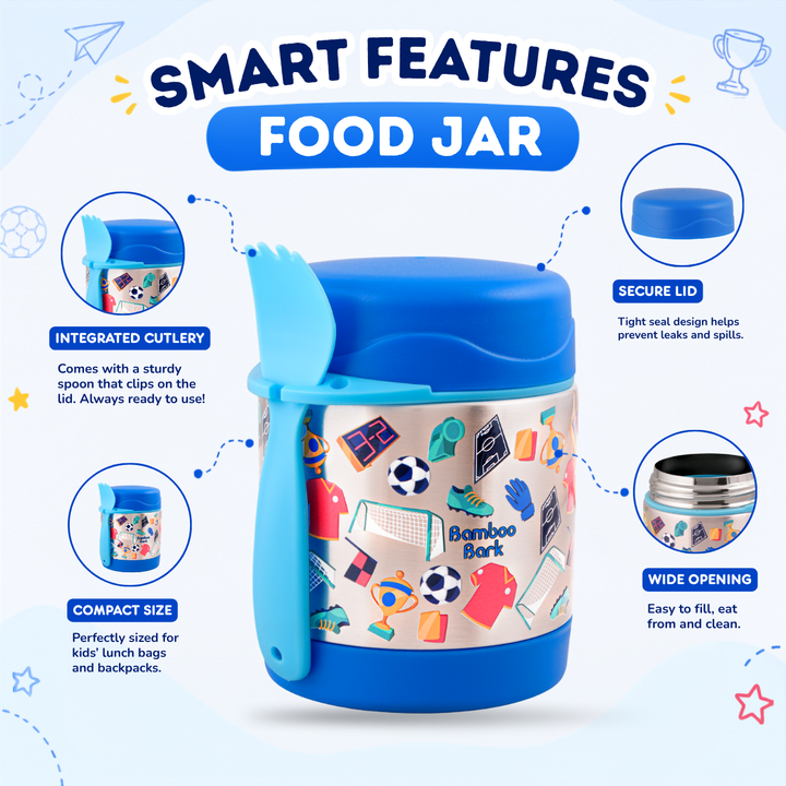 Bamboo Bark - stainless steel insulated food jar - football blue - 350 ml