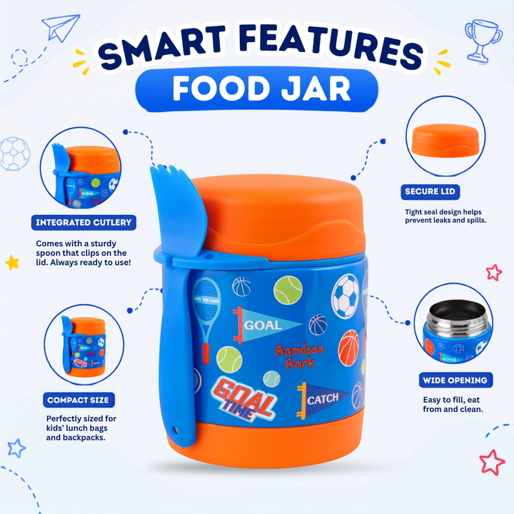 Bamboo Bark - stainless steel insulated food jar - sports football blue - 350 ml