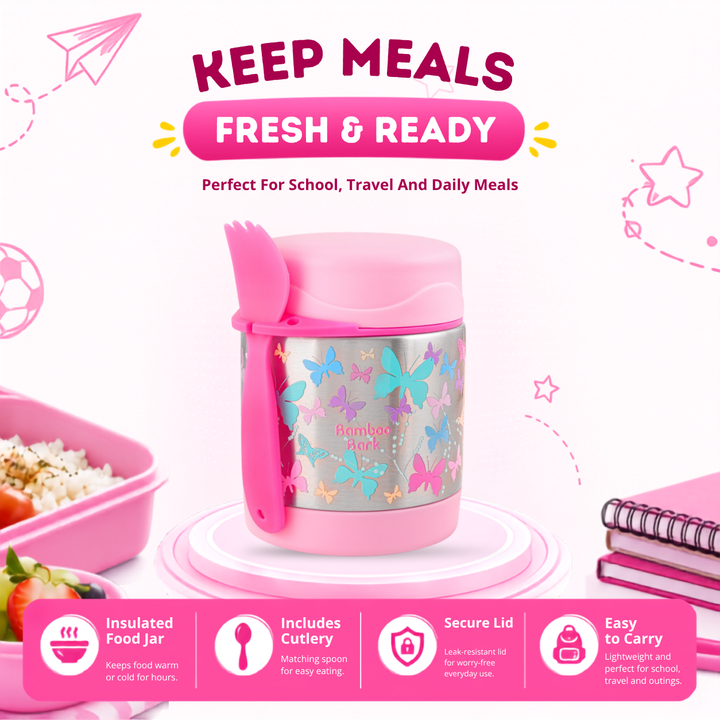 Bamboo Bark - stainless steel insulated food jar - butterfly pink - 350 ml