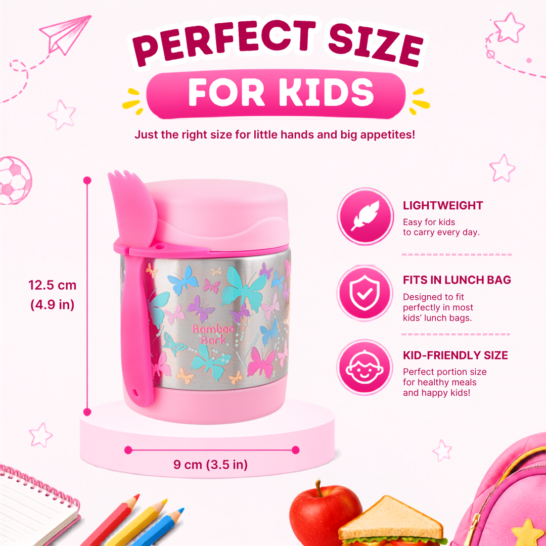 Bamboo Bark - stainless steel insulated food jar - butterfly pink - 350 ml
