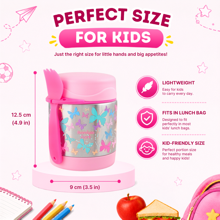 Bamboo Bark - stainless steel insulated food jar - butterfly pink - 350 ml
