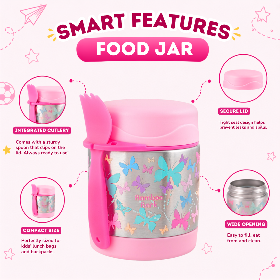 Bamboo Bark - stainless steel insulated food jar - butterfly pink - 350 ml