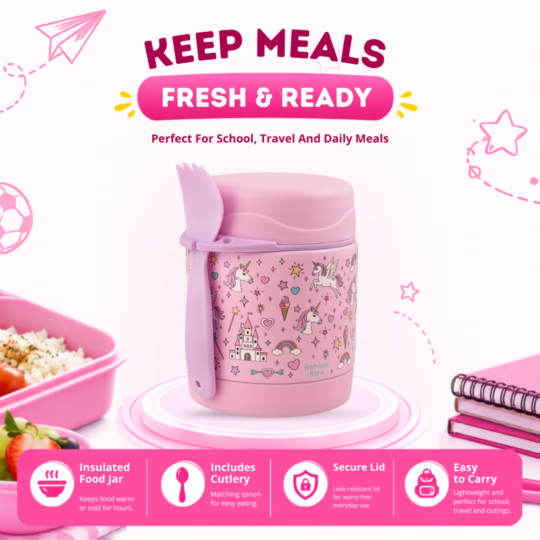 Bamboo Bark - stainless steel insulated food jar - unicorn pink - 350 ml