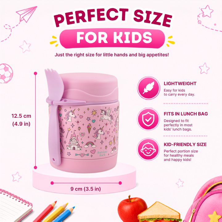 Bamboo Bark - stainless steel insulated food jar - unicorn pink - 350 ml