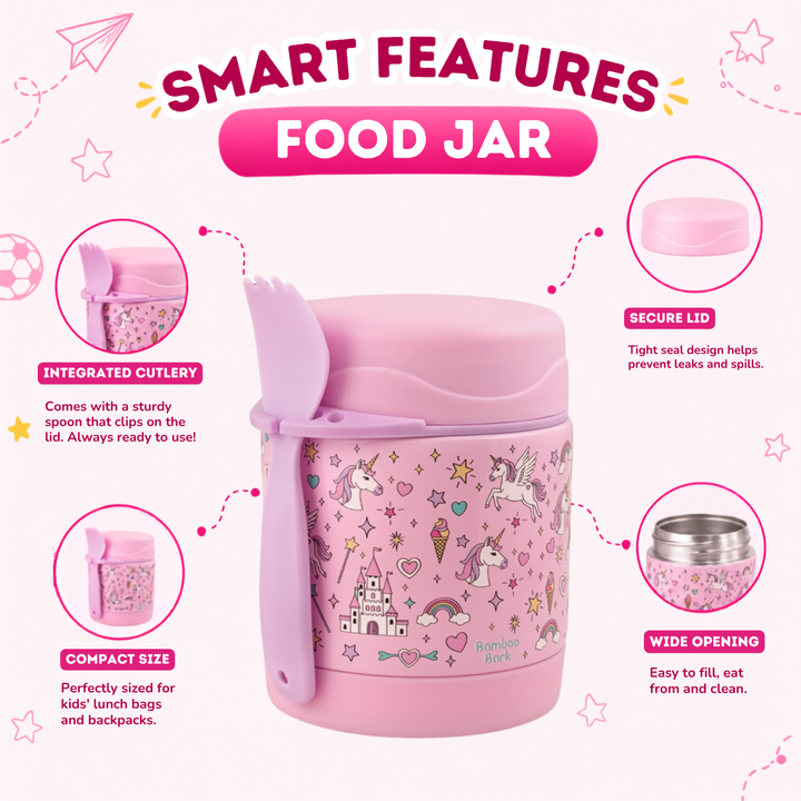 Bamboo Bark - stainless steel insulated food jar - unicorn pink - 350 ml