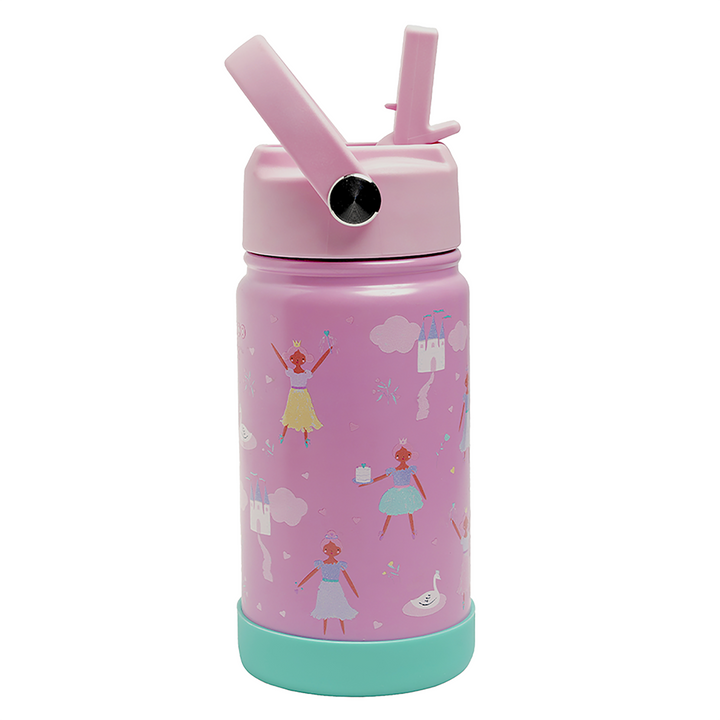 Little Ballerina-Castle Insulated Water Bottle with Straw & Handle – Stainless Steel Double Wall Thermos Flask for Hot & Cold Water (Little Ballerina-Castle (Pink))