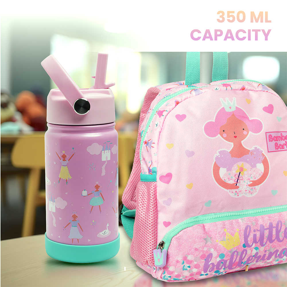 Little Ballerina-Castle Insulated Water Bottle with Straw & Handle – Stainless Steel Double Wall Thermos Flask for Hot & Cold Water (Little Ballerina-Castle (Pink))