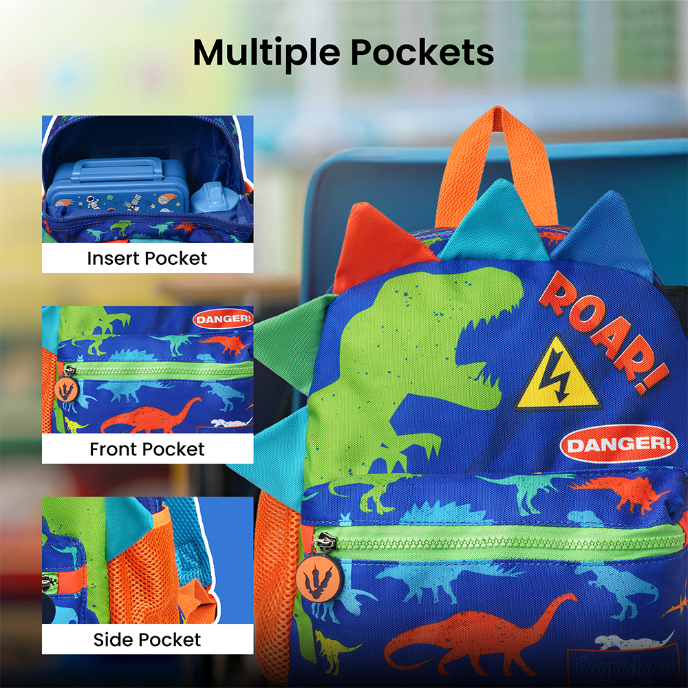 Dinosaur Kids Backpack with Adjustable Straps - Cute Dino School Bag for Boys & Girls, Lightweight, Durable, Ideal for Preschool, Kindergarten, Travel & Daycare (Multicolor)