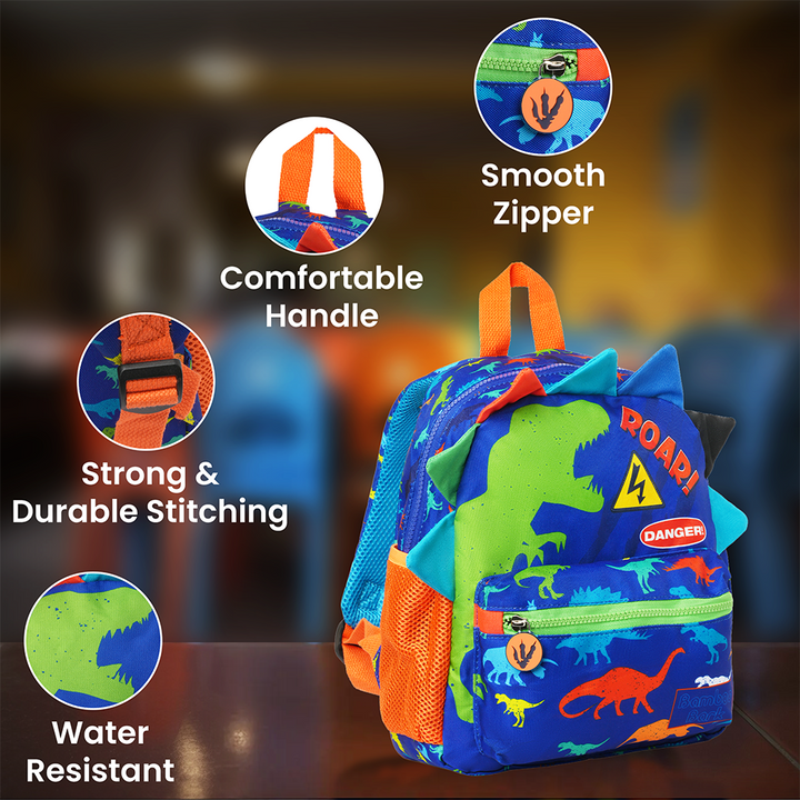 Dinosaur Kids Backpack with Adjustable Straps - Cute Dino School Bag for Boys & Girls, Lightweight, Durable, Ideal for Preschool, Kindergarten, Travel & Daycare (Multicolor)