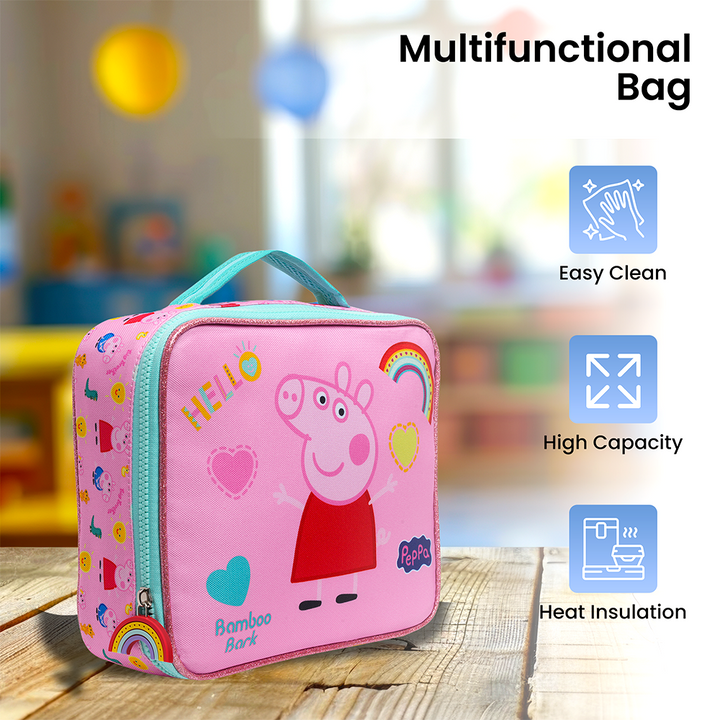 Peppa Pig Insulated lunch bag - Large Food Storage Tote with Adjustable Shoulder Strap, Portable Cooler Bag, Insulated Lunch Bag for Work (Peppa Pig (Pink))