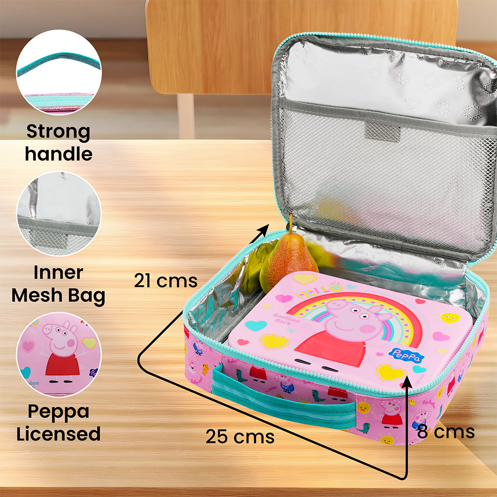 Peppa Pig Insulated lunch bag - Large Food Storage Tote with Adjustable Shoulder Strap, Portable Cooler Bag, Insulated Lunch Bag for Work (Peppa Pig (Pink))