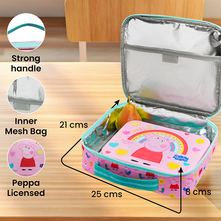 Peppa Pig Insulated lunch bag - Large Food Storage Tote with Adjustable Shoulder Strap, Portable Cooler Bag, Insulated Lunch Bag for Work (Peppa Pig (Pink))