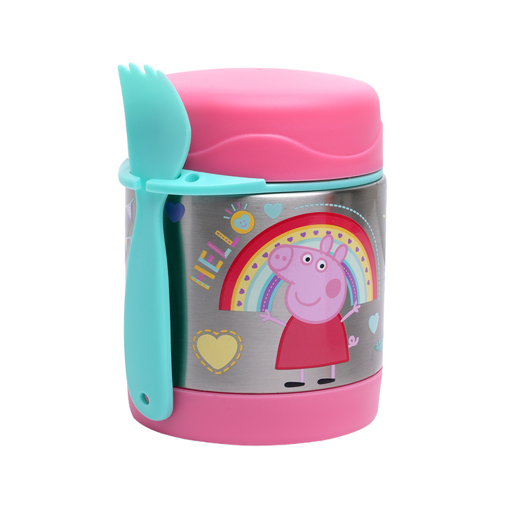 Peppa Pig Insulated Stainless Steel Food Jar with Spoon – Kids Thermal Lunch Container for Hot or Cold Food, Leakproof, BPA-Free, Ideal for School, Daycare & Travel (Peppa Pig (Pink))