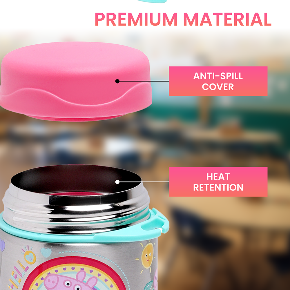 Peppa Pig Insulated Stainless Steel Food Jar with Spoon – Kids Thermal Lunch Container for Hot or Cold Food, Leakproof, BPA-Free, Ideal for School, Daycare & Travel (Peppa Pig (Pink))
