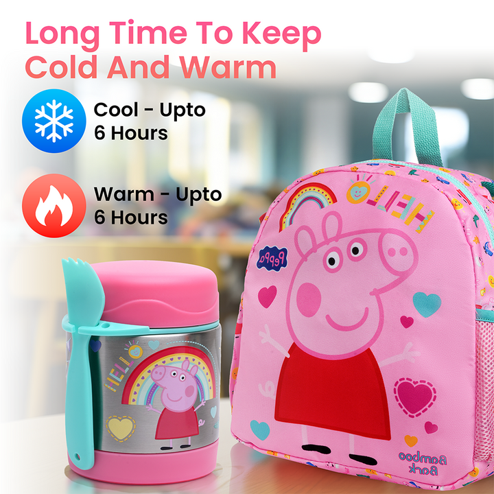 Peppa Pig Insulated Stainless Steel Food Jar with Spoon – Kids Thermal Lunch Container for Hot or Cold Food, Leakproof, BPA-Free, Ideal for School, Daycare & Travel (Peppa Pig (Pink))