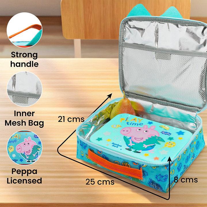 Peppa/George Pig Insulated Lunch Bag - Large Food Storage Tote with Adjustable Shoulder Strap, Portable Cooler Bag, Insulated Lunch Bag for Work (George Pig (Blue))