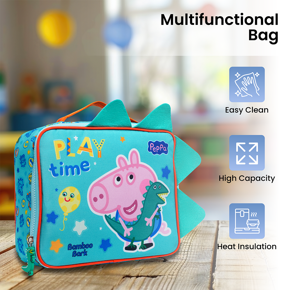 Peppa/George Pig Insulated Lunch Bag - Large Food Storage Tote with Adjustable Shoulder Strap, Portable Cooler Bag, Insulated Lunch Bag for Work (George Pig (Blue))