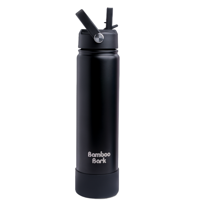 750 ML Insulated Water Bottle with Sipper Lid – Stainless Steel Double Wall Vacuum Flask for Hot & Cold Water Leak-Proof, Reusable Sports Thermos Bottle - (Black)