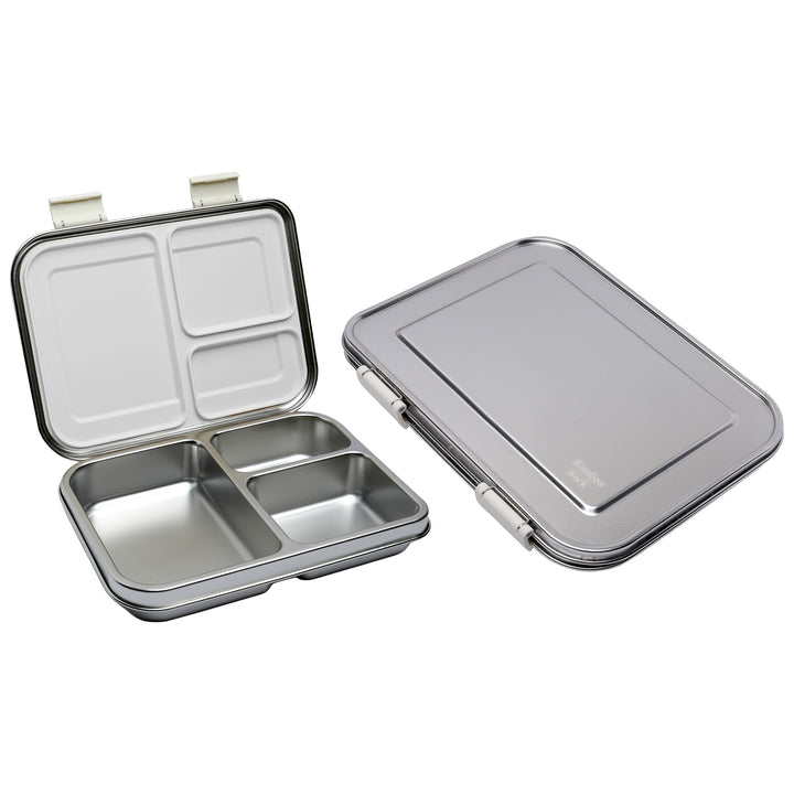 Leakproof Lunch Box - Stainless Steel Lunch Box with 3 Compartments, Leakproof Design, Meal Box for Kids and Adults (Silver)