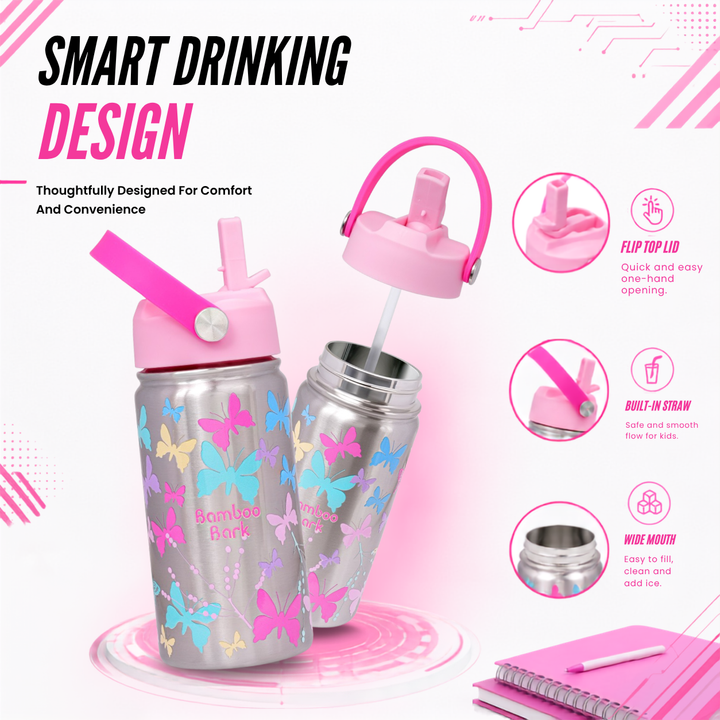Bamboo Bark girls stainless steel Water Bottle butterfly 350 ml