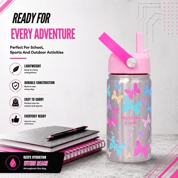 Bamboo Bark girls stainless steel Water Bottle butterfly 350 ml