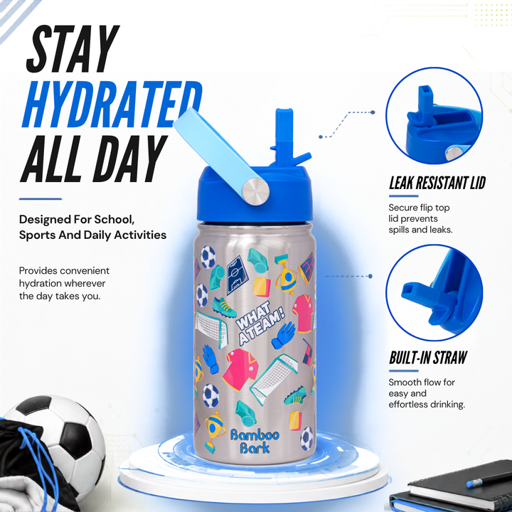 Bamboo Bark boys stainless steel Water Bottle football 350 ml