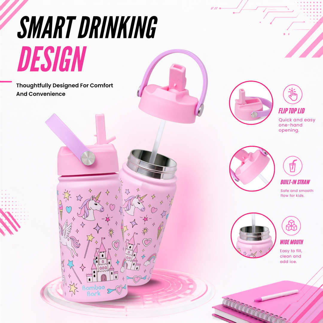 Bamboo Bark girls stainless steel Water Bottle unicorn 350 ml