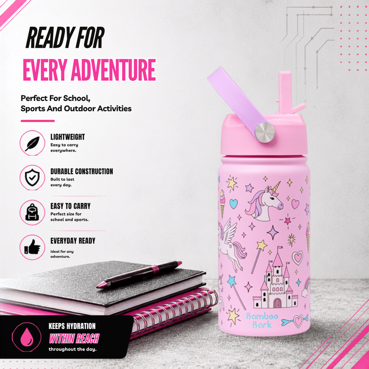 Bamboo Bark girls stainless steel Water Bottle unicorn 350 ml