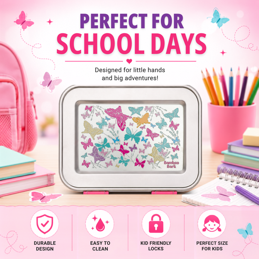 Bamboo Bark stainless steel lunchbox butterfly girls print