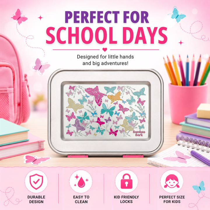 Bamboo Bark stainless steel lunchbox butterfly girls print