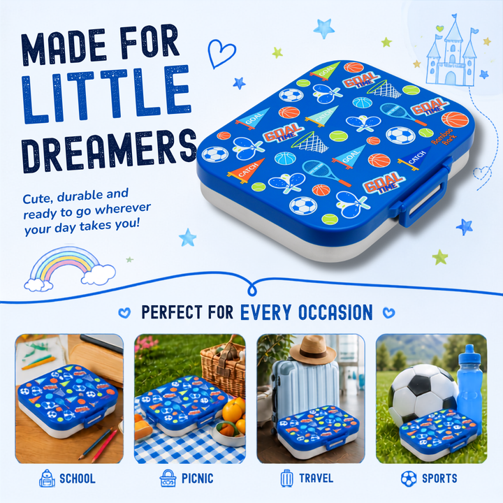 Bamboo Bark stainless steel lunchbox with PP lid Sports boys print