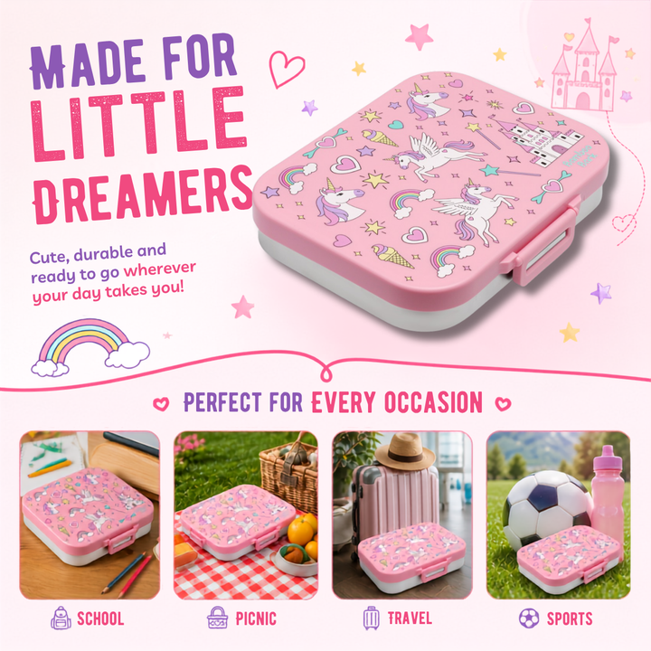 Bamboo Bark stainless steel lunchbox with PP lid unicorn girls print